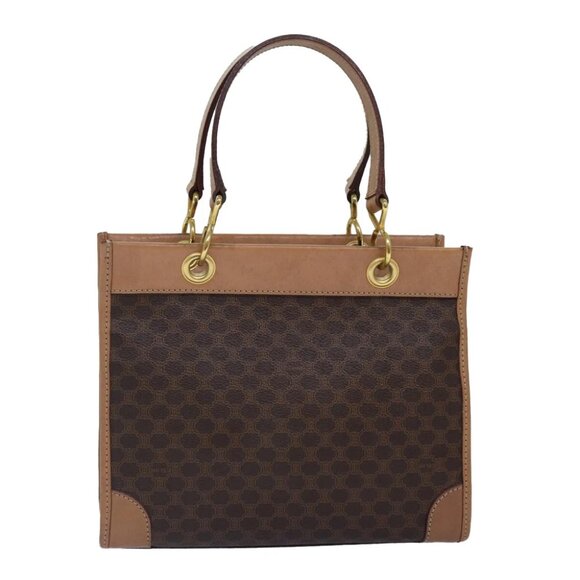 CELINE Macadam Canvas Hand Bag PVC Leather Brown Gold - Picture 1 of 16